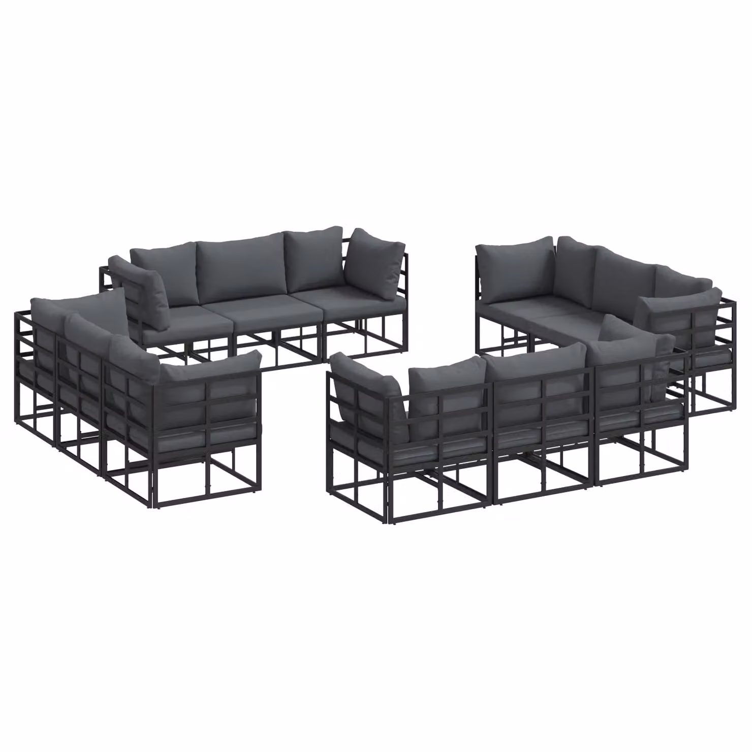 Berkfield Home 12 Piece U-Shape Garden Sofa Set in Black with Powder Coated Aluminium Frame and Upholstered Cushions, W/D/H: 213 x 71.5 x 71 cm – 2