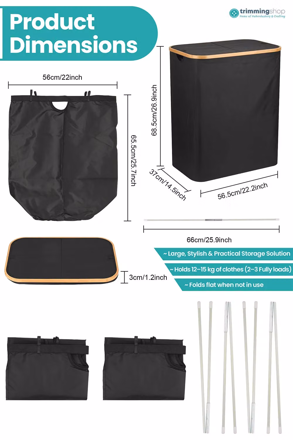 Neel Blue 140L Foldable Laundry Hamper with Lid in Black and Blue – 2