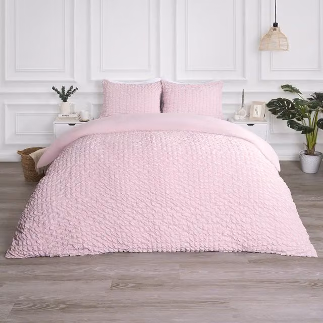 OHS Geo Seersucker Duvet Set in Pink, 140 x 200 cm