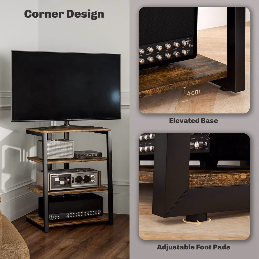 STILVORA HiFi Stand with 4 Adjustable Shelves in Rustic Brown – 9