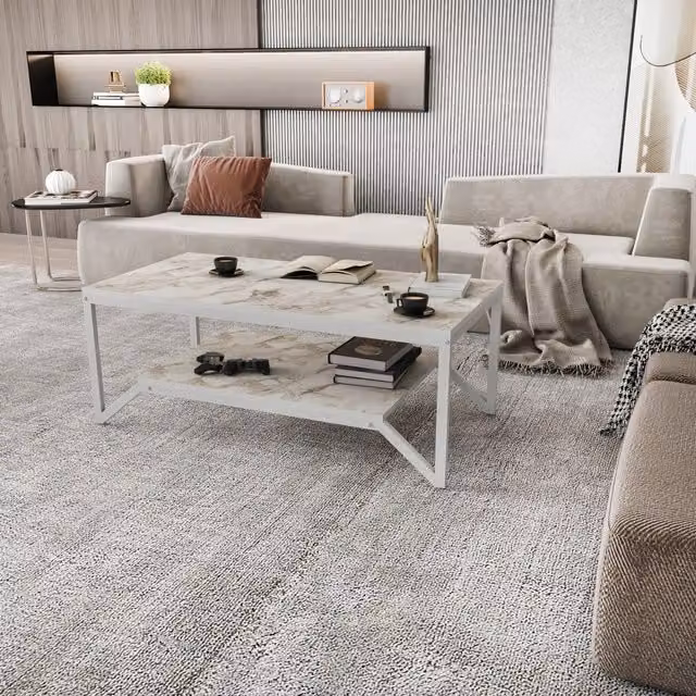 Decorotika Flora Modern White Marble Coffee Table