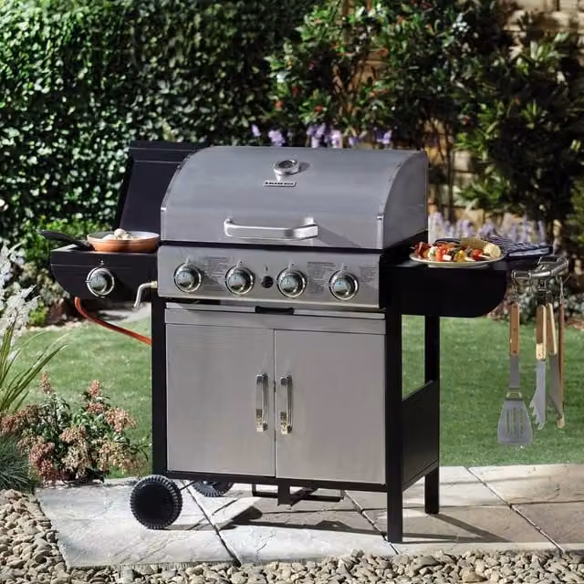 FLAVORA Blazebox Gas BBQ Grill in Grey with Side Burner and Warming Racks – 1
