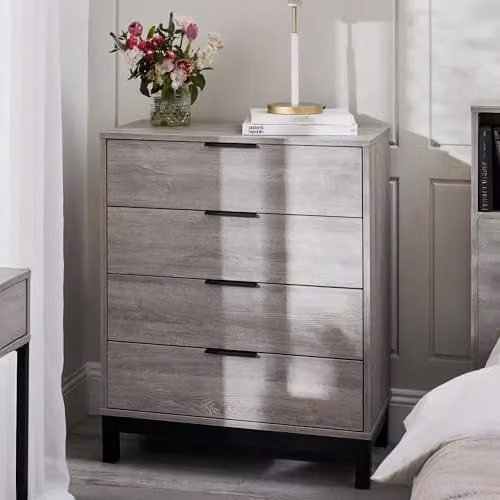 Julian Bowen Bali 4 Drawer Chest in Grey Oak, H 97 cm x W 80 cm x D 40 cm
