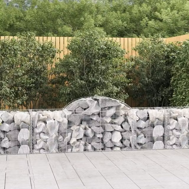 Berkfield Home Arched Gabion Baskets, 9 Piece Set, Silver Galvanised Steel, W: 200 cm, D: 50 cm, H: 60-80 cm – 1