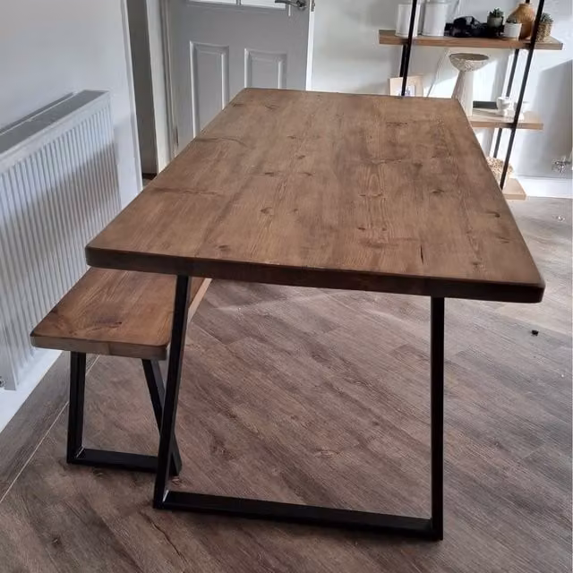 TRL Handmade Furniture Rustic Jacobean Dining Table and Bench Set in Rugger Brown, W: 280 cm, D: 90 cm