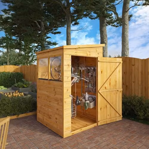 Mercia Modular Shiplap Pent Wood Garden Shed with Window and Single Door, Brown, W/D/H: 127.9 x 134.0 x 203.3 cm – 2