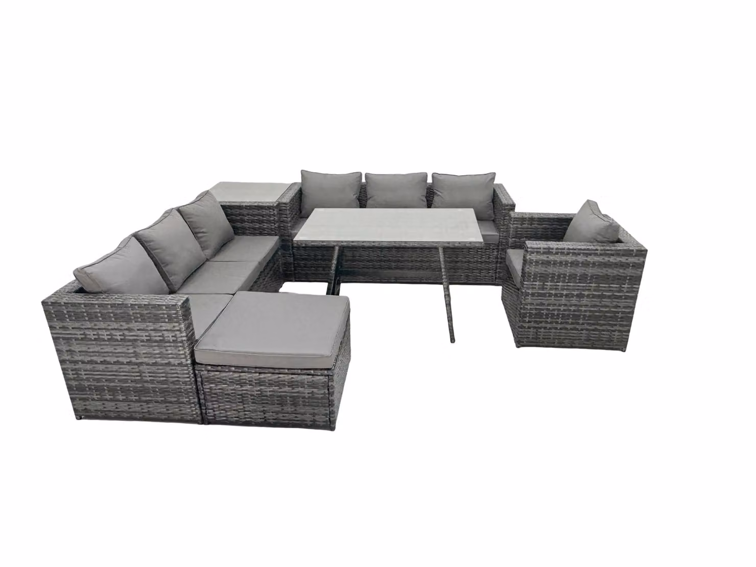 Fimous 8 Seater Dark Grey PE Rattan Garden Dining Set with Rectangular Table and Armchairs – 2