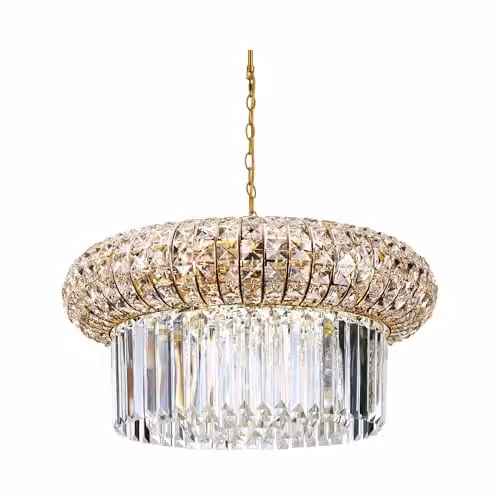 Netlighting Nabucco Crystal and Metal Indoor Pendant Lamp, Gold/Brass with Transparent Accents, 12 x E14 Lights
