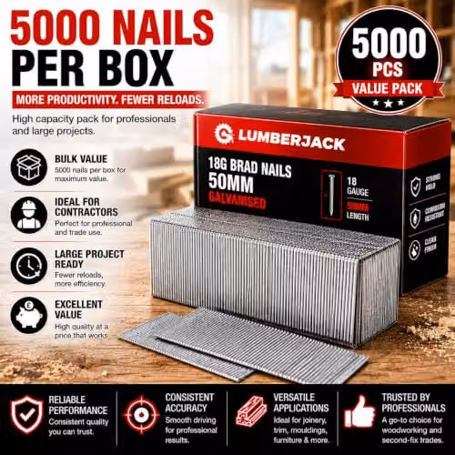 Lumberjack 5000pc 18 Gauge Galvanised Brad Nails, 50mm, Silver – 7