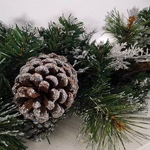 Premier 180cm Silver Dressed Christmas Garland with Berries, Pinecones and Baubles – 3