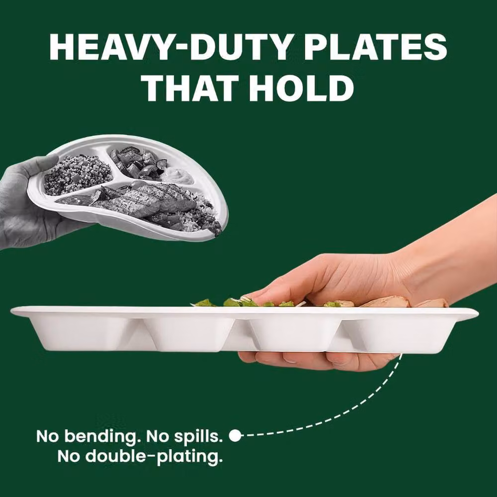 ECONX 200 Pack White Disposable 9 Compartment Bagasse Paper Dinner Plates – 4