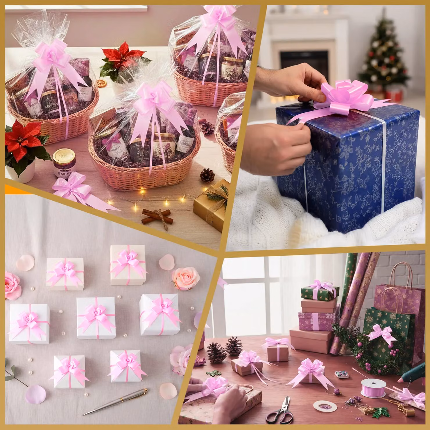 Shatchi 40pcs Light Pink Pull Bows, 3cm Diameter for Gift Wrapping and Decorations – 5