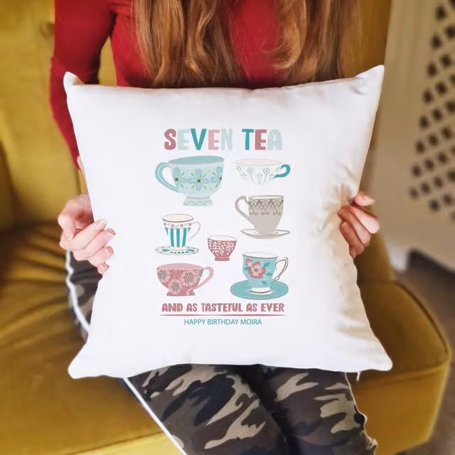 Afewhometruths Personalised 70th Birthday Gift Cushion for Tea Lovers, White, W/D/H: 40 x 40 x 40 cm – 1