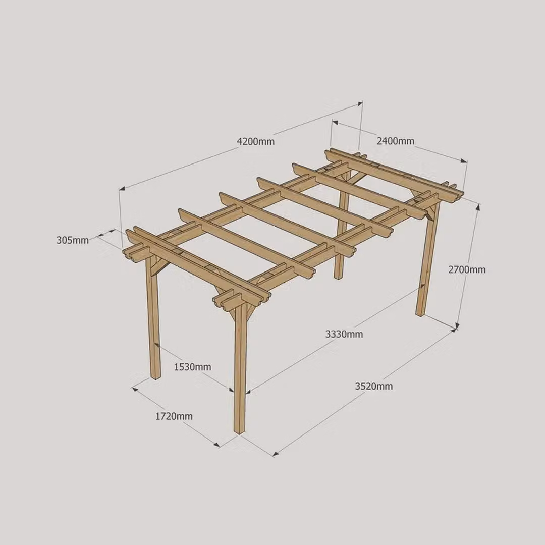 Rutland County Garden Furniture Ltd Double Garden Pergola in Brown and Green Wood, W: 420 cm, D: 240 cm, H: 270 cm – 3