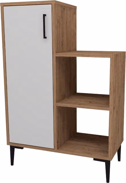 Destina Home Beate Modern Kitchen Cabinet with Internal Shelves and Hinged Doors in White and Atlantic Pine