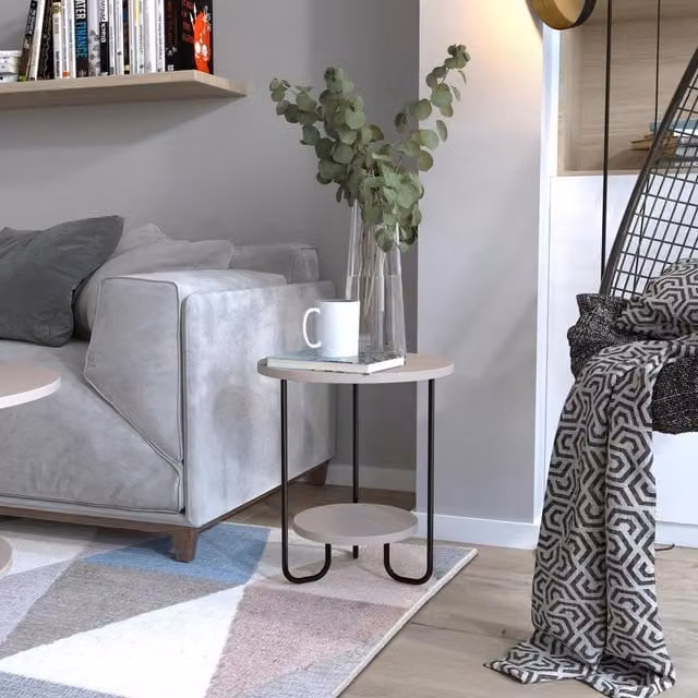 FWStyle 2 Tier Round Side End Table in Mocha Grey