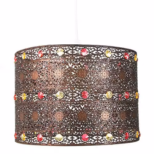 Happy Homewares Moroccan Style Chandelier Pendant Light Shade in Bronze with Red Beads, Diameter: 24 cm – 1