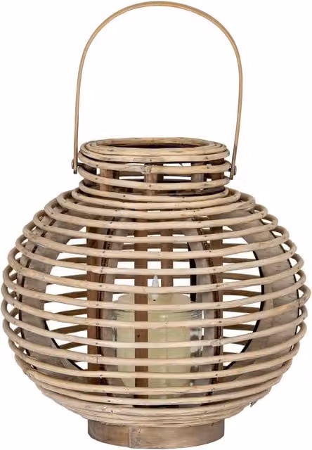 Hill Interiors Willow Round Rattan and Glass Lantern in Brown