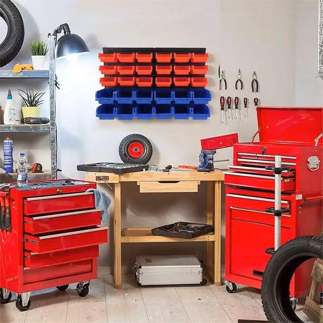 Nordara Wall Mounted 30 Hole Plastic Tool Storage Organiser Rack in Black, Red, Blue or Multicolour, W/D/H: 64 x 41 x 30 cm
