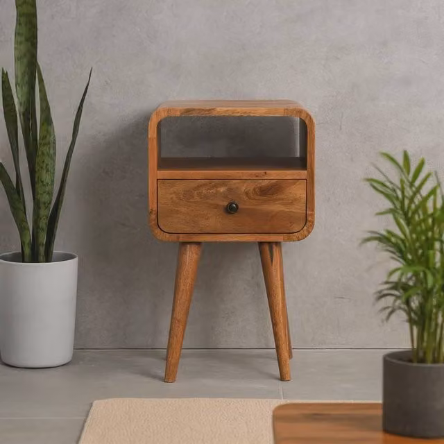 Wyld Haus Trento Mini Bedside Table in Brown Oak and Mango Wood, W/D/H: 30 x 30 x 55 cm – 1