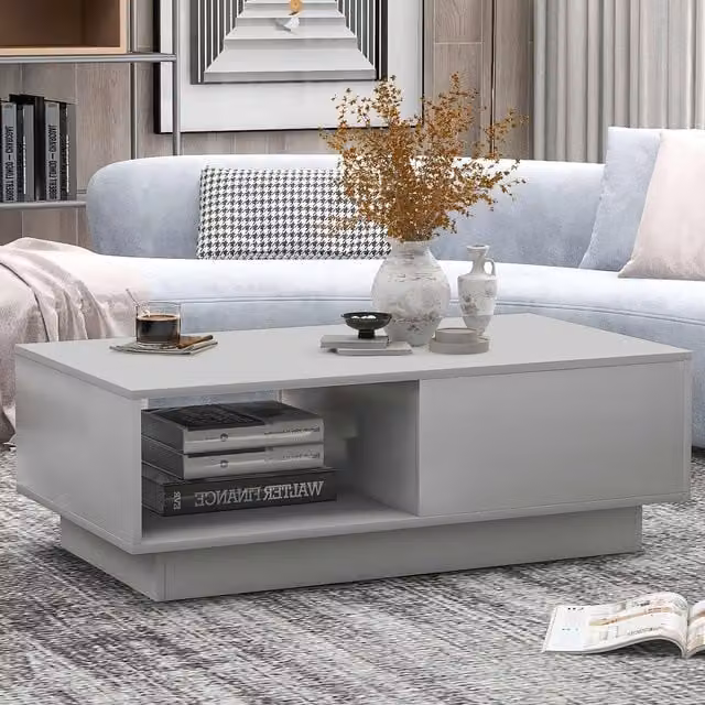 Comfy Living Modern Glossy Grey Rectangular LED Coffee Table