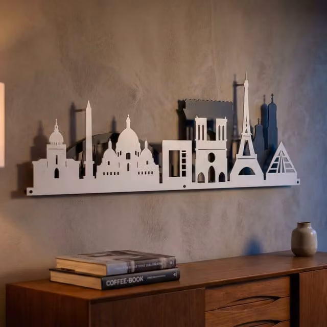 Laser Hut Paris Skyline Metal Wall Art in Black and White