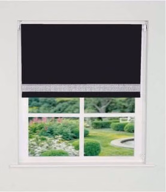 NewEdgeBlinds Straight Diamante Edge Border Blackout Roller Blind in Black, Width: 70 cm