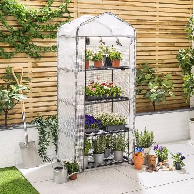 Christow 4 Tier Freestanding Growhouse with Reinforced Cover in Black and Transparent
