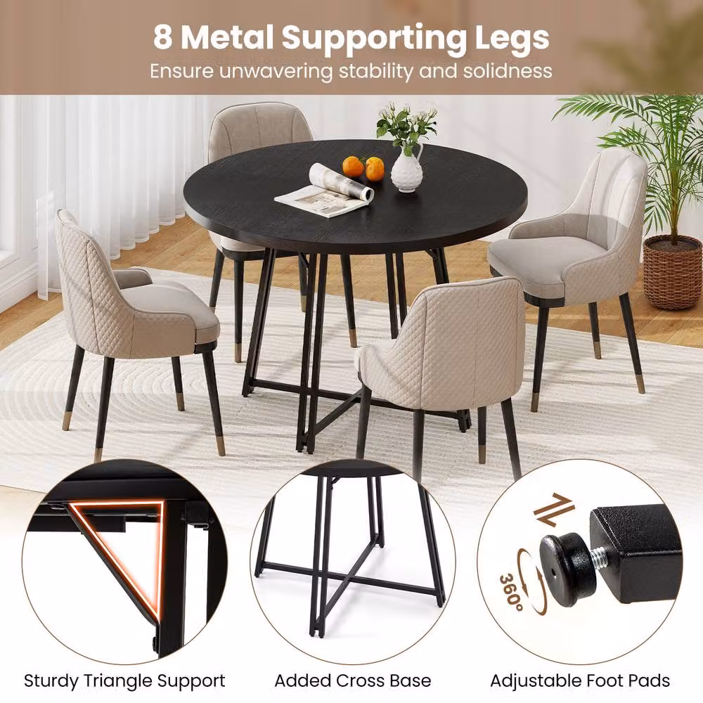 Costway Modern Round Dining Table in Black, Diameter: 118 cm – 6