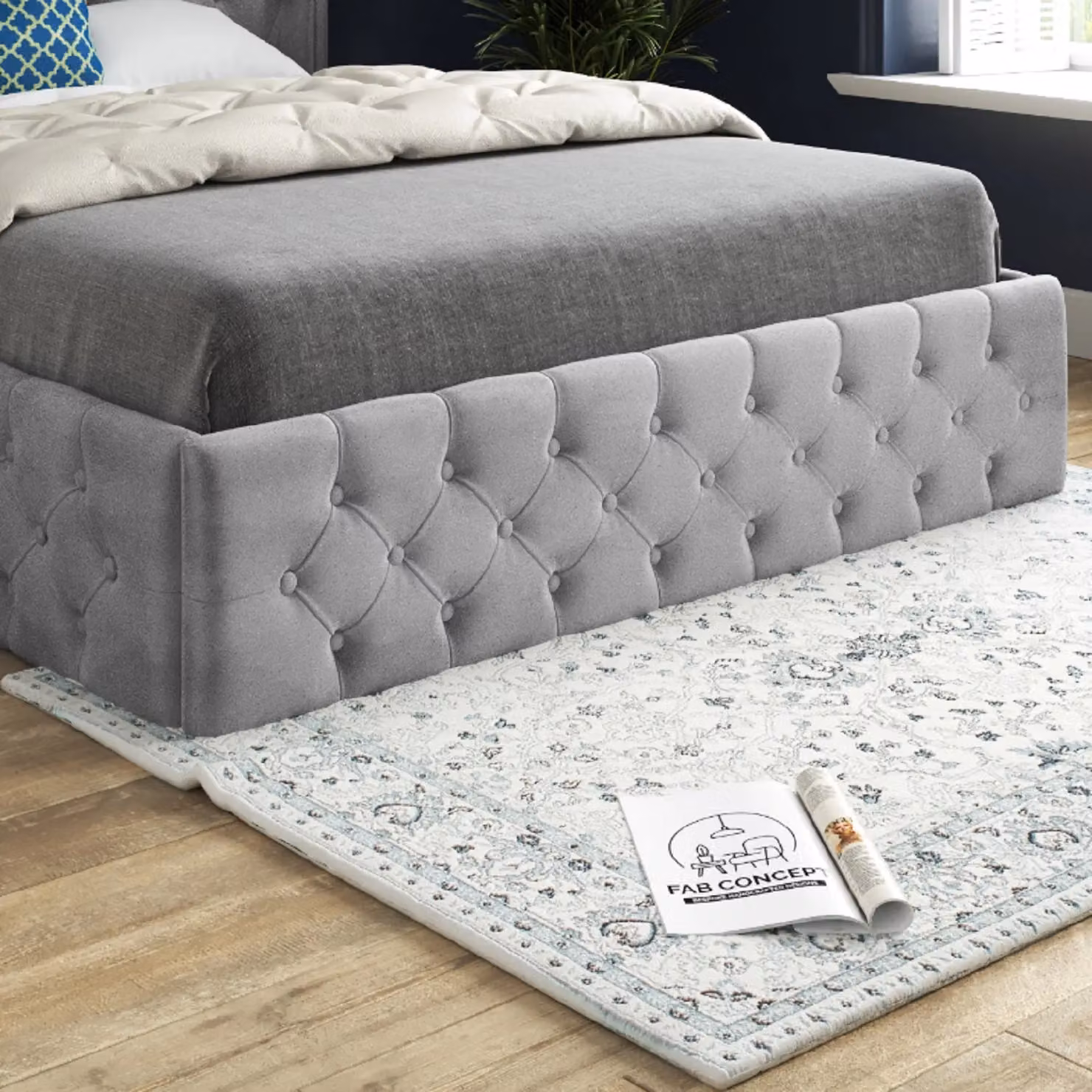 KDMD Turin Single Upholstered Soft Velvet Bed Frame in Grey, W/D/H: 90 x 200 cm – 3