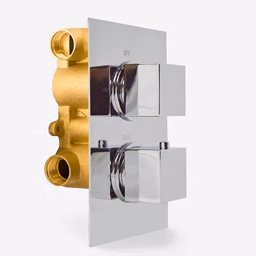 Nes Home Square 2 Dial 2 Way Concealed Thermostatic Shower in Chrome Silver – 2
