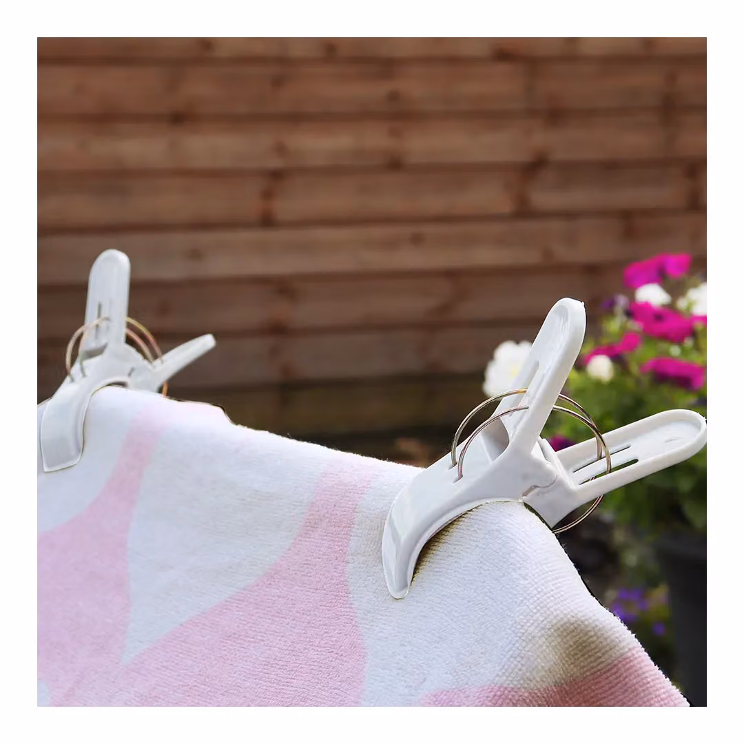JVL Large White Plastic Beach Towel Clamp Clips, Pack of 4 – 3