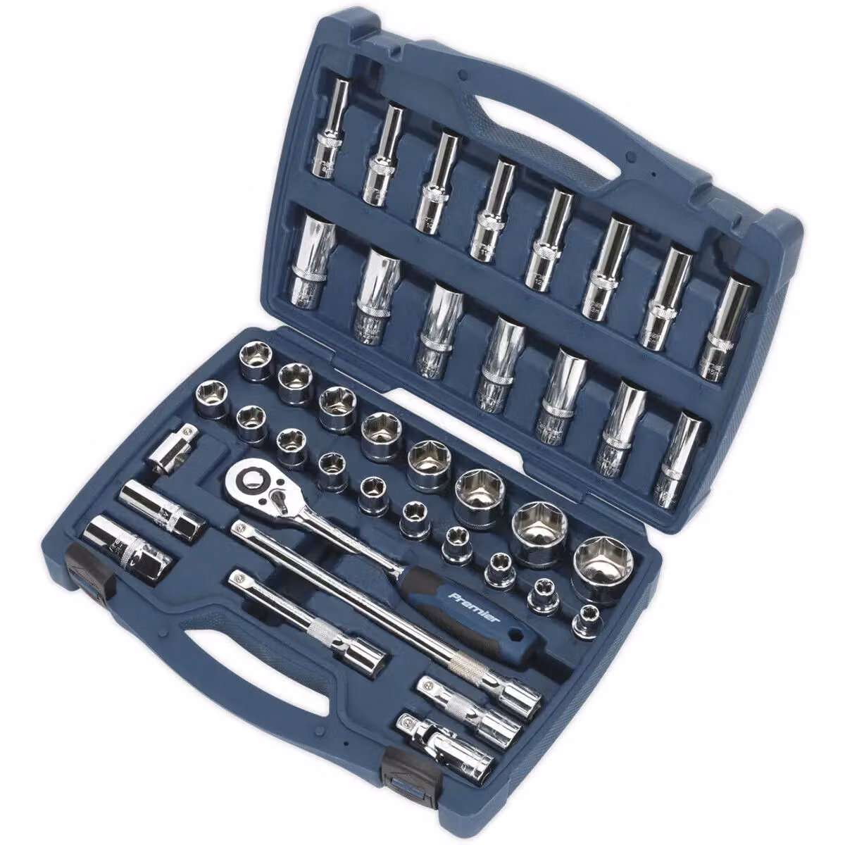 Loops 41pc Premium Deep Socket and Ratchet Handle Set, 1/2 inch Square Drive, 6 Point Metric, Silver and Multicolour – 3