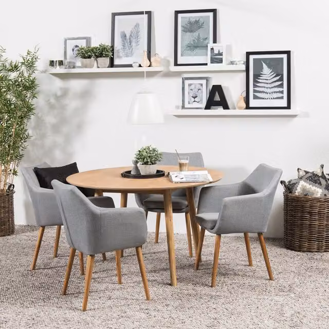 Furniture To Go Nagano Round Oak Dining Table in Brown, Diameter: 120 cm