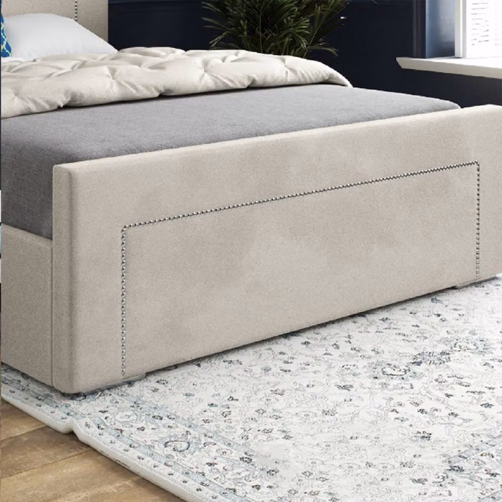 Casani Kettleshulme Upholstered Double Bed Frame in Beige Soft Velvet, W/D/H: 140 x 200 cm – 5