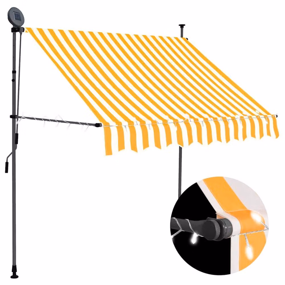 Berkfield Home Manual Retractable Awning with LED, White and Orange, Width: 150 cm