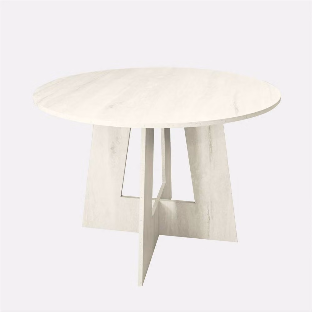 OHS Modern Round Dining Table in Beige Sand Travertine Effect Stone Finish – 2