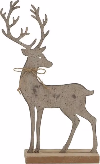 KDMK Rustic Metal and Wood Reindeer Tabletop Sculpture in Brown and Grey