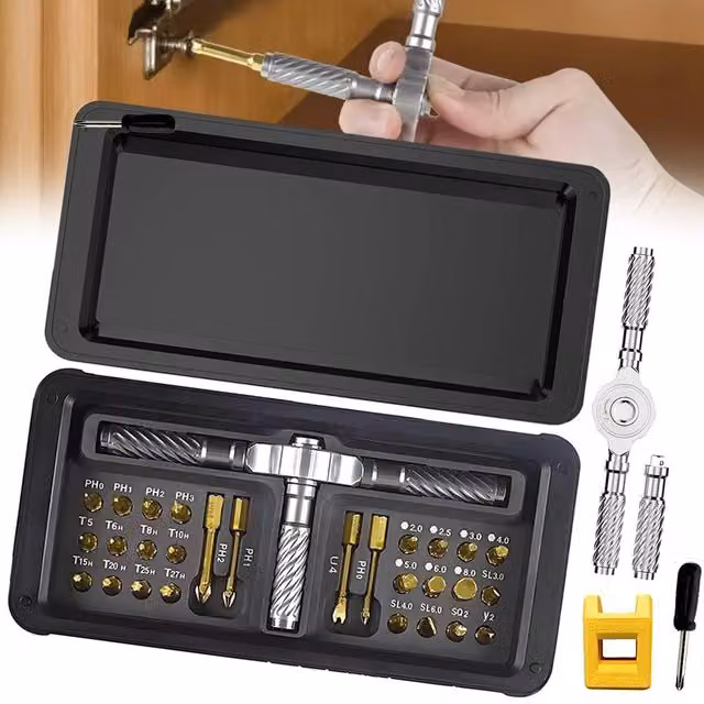 SPETLEK 30 in 1 Magnetic Multi Bit Ratchet Screwdriver Set in Gold and Yellow – 1