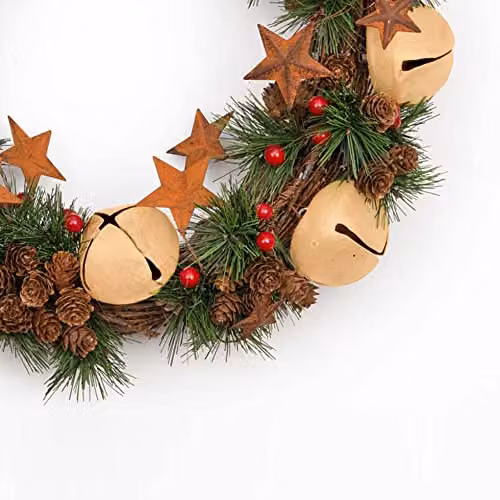 Shatchi Christmas Wreath with Stars and Leaves in Beige, Red and Green, Diameter: 40 cm – 2