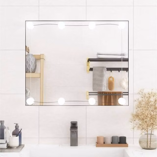 Berkfield Home Modern Rectangular Wall Mirror with LED Lights, Silver, W: 50 cm, H: 60 cm