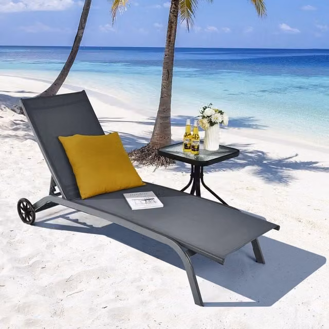 COSTWAY 6-Position Modern Metal Garden Sun Chaise Lounger in Grey