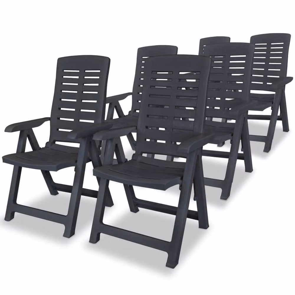 Berkfield Home Set of 6 Reclining Plastic Garden Chairs in Anthracite and Black – 2