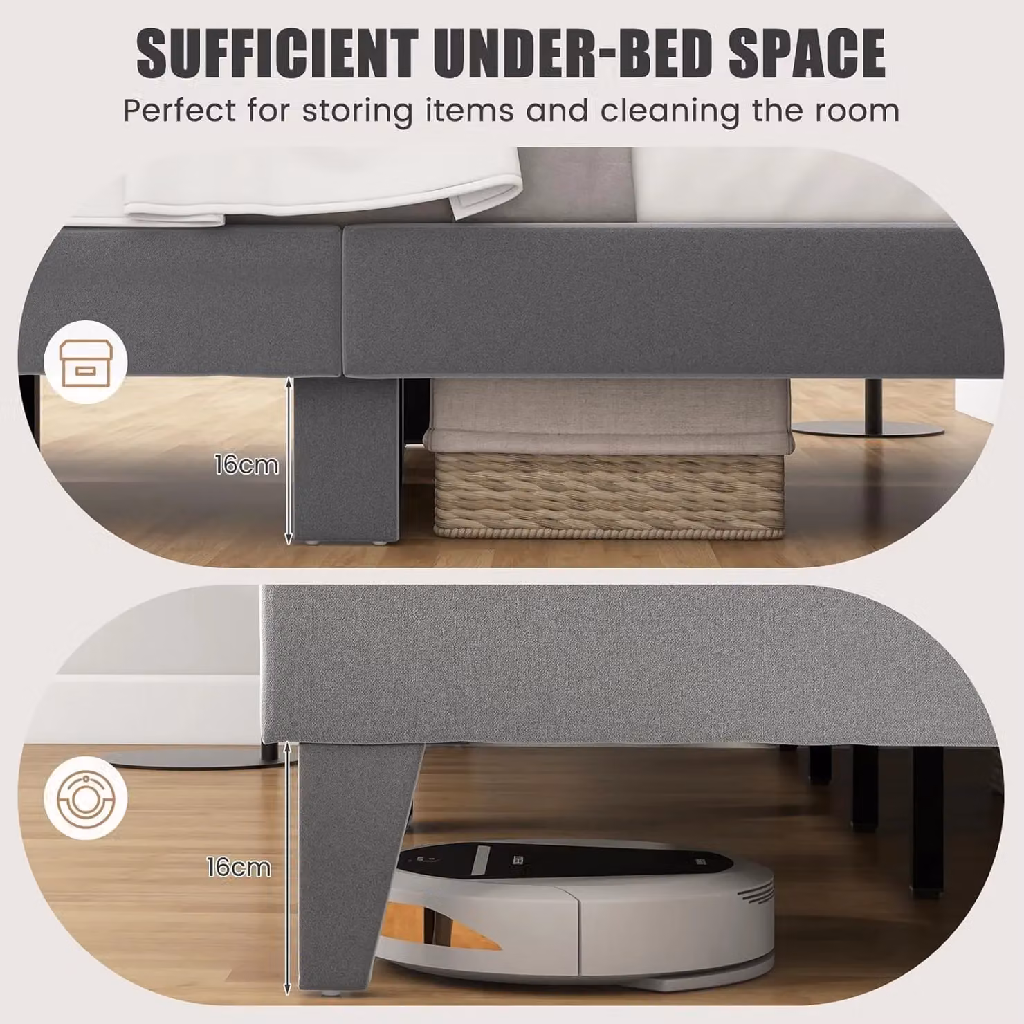 Gymax Single Upholstered Platform Bed Frame with High Velvet Headboard in Grey – 6