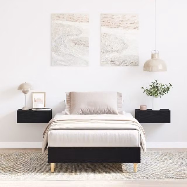 Berkfield Home Black Oak Bed Frame in Engineered Wood W/D/H: 75 x 190 cm
