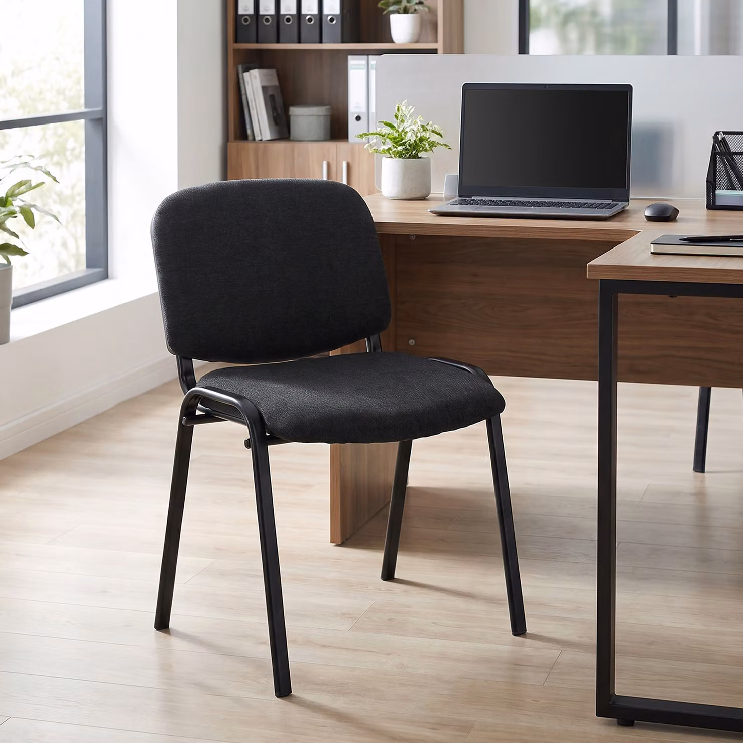 HOMCOM Stackable Ergonomic Meeting Chair with Padded Fabric Seat and Curved Backrest, Black – 2