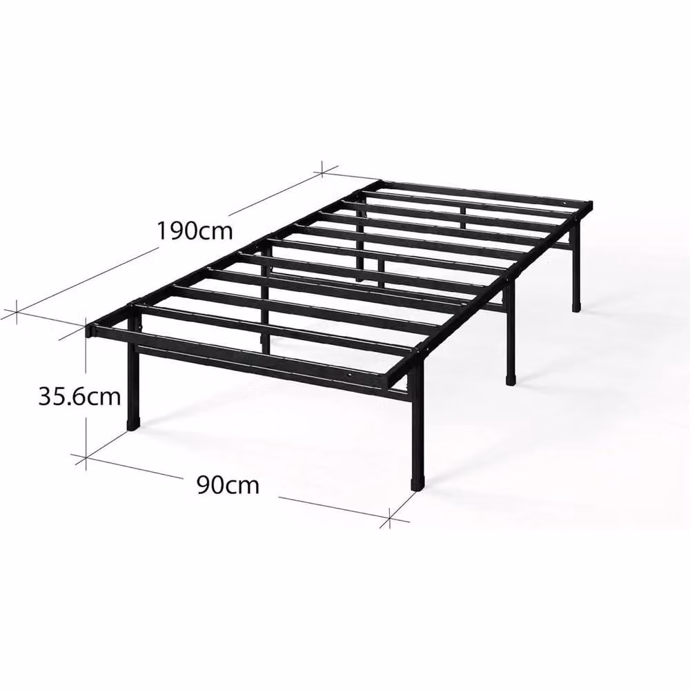 FORGEVIO Black Metal Cot Bed Frame with Flat Fixed Slats, W/D/H: 90 x 190 cm – 2