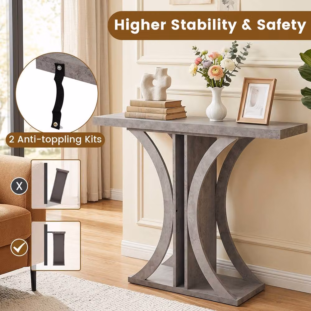 Gymax Geometric Industrial Rectangular Console Table in Grey – 3