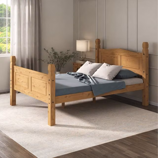 Mews Corona Double Bed Frame in Waxed Brown and Black Solid Pine