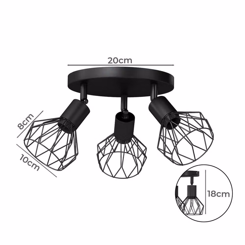 Emitto 3-Way Adjustable Metal Ceiling Spotlight in Black with E14 Fitting – 3